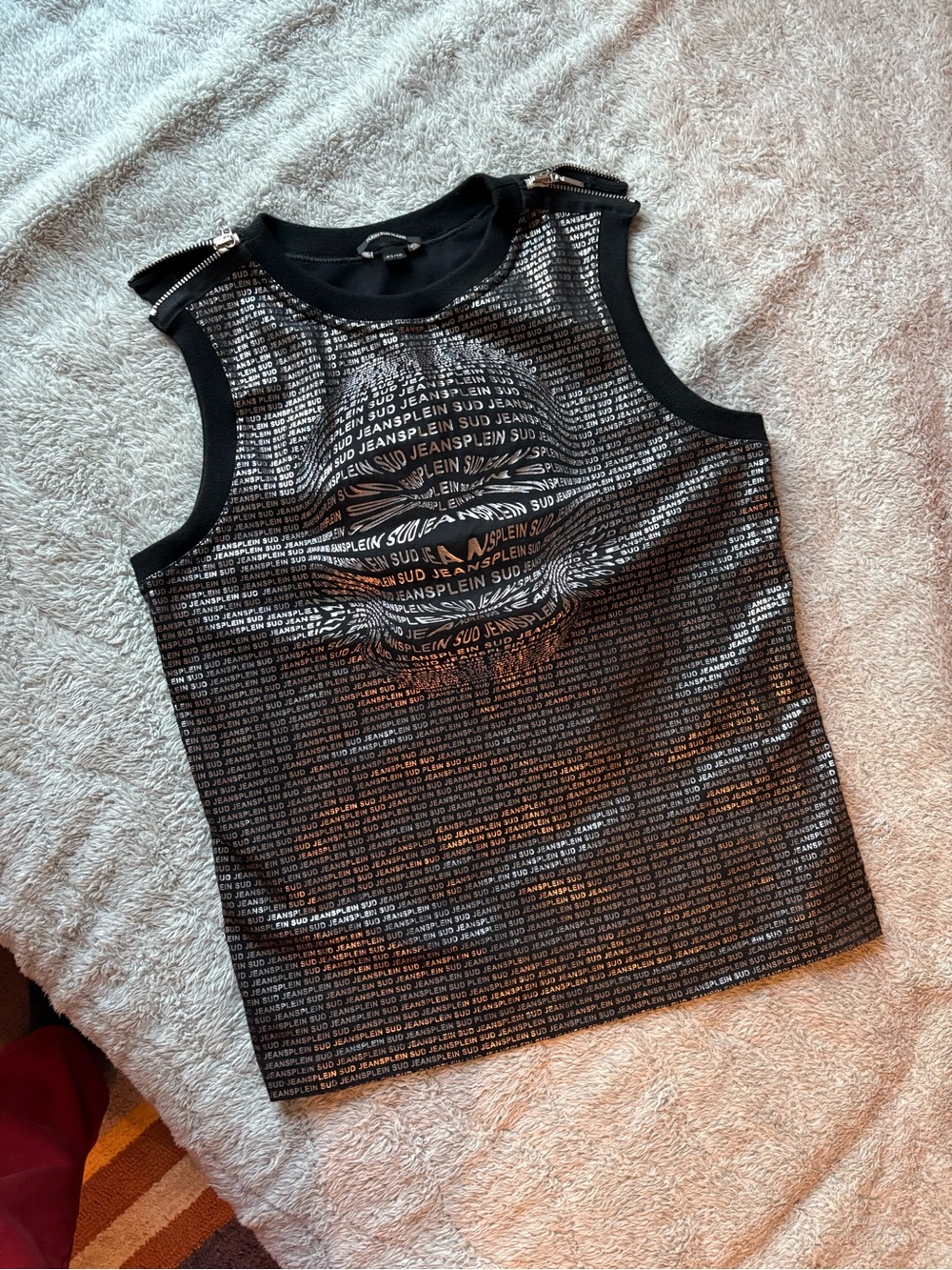 Plein Sud Jeans Graphic Print Illusion Tank-top with Zipper Shoulder Detail